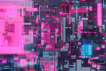 Poster - Abstract digital background featuring vibrant pink and blue circuitry patterns, symbolizing technology and innovation