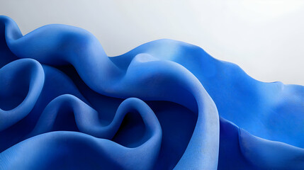 Poster - Abstract 3D Rendered Blue Wavy Fabric With Gradient Lighting On White Background