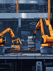 Aufkleber - Factory automation with robotic machines and AI enhancing production efficiency in a modern facility