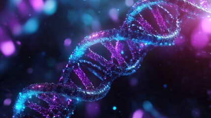 Poster - A vibrant, close-up view of a DNA double helix illuminated with colorful lights, symbolizing genetic research and innovation