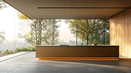 Poster - Modern Minimalist Kitchen Island with Nature View