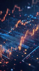 Poster - Abstract digital financial chart with glowing lines and dots, representing market trends and data analysis in a tech environment