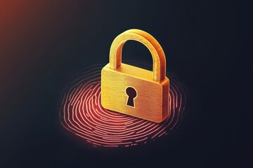 Poster - Graphic design of a padlock with a fingerprint background for security advertising purposes