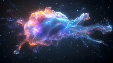 Poster - Breathtaking Abstract Representation of Neurons with Colorful Cosmic Elements in Space