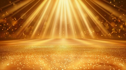 Wall Mural - a stunning abstract scene showcasing radiant golden light rays illuminating a stage, creating an enc