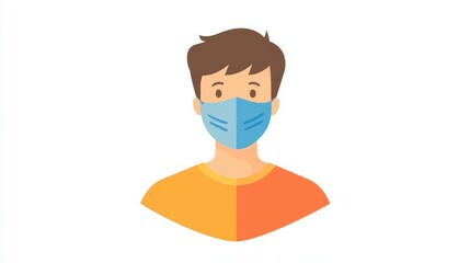 Fototapete - A stylish flat 2D icon of a persons face with a mask, depicted in a minimalist style against a clean white backdrop.