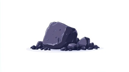 Fototapete - A chic cartoonstyle coal stone icon for web design, crafted as a 2D graphic with a crisp white backdrop.