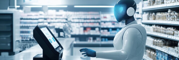 Aufkleber - Smart cashier utilizing AI technology for an efficient checkout experience in a modern supermarket