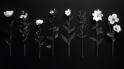 Poster - Monochrome Botanical Illustrations Elegant Floral Line Art Design
