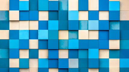 Poster - Intricate Mosaic Of Light And Dark Blue Squares On A Textured Beige Background Forming A Pixelated Abstract Design Ideal For Modern Backgrounds
