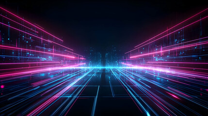 Poster - Abstract Futuristic Technology Background With Pink And Blue Streaks Of Light On Dark Background
