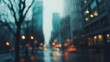© progressman - A blurry city street with rain on the windows