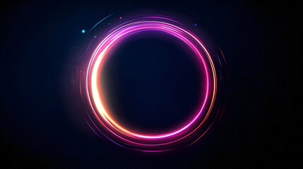 Poster - Vivid Pink And Purple Glowing Circular Frame Against A Dark Glittering Cosmic Background With Subtle Blue Accents And A Dynamic Light Trail Effect
