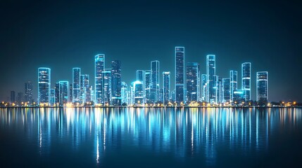 Poster - Night Cityscape Reflection Skyscrapers