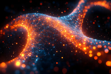 Poster - Abstract Glowing Orange And Blue Particles Design