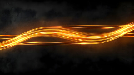 Poster - Golden Light Wave Streaking Across a Dark Textured Background With Sparkling Particles