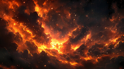 Wall Mural - Celestial inferno a fiery spectacle of cosmic clouds igniting the night sky with an incandescent glow, a vibrant display of interstellar brilliance. Fiery Brilliance. Illustration