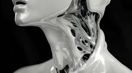 Wall Mural - biomechanical sculpture: chrome and white android's neck