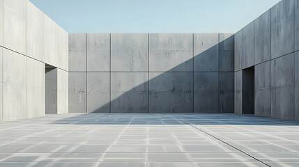 Poster - Concrete Architectural Interior with Geometric Design and Harsh Shadows Under Clear Sky