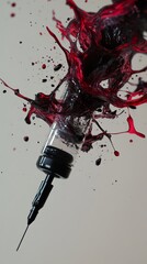 Wall Mural - intense red liquid splashing from syringe