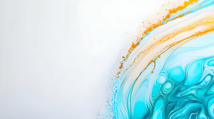 Poster - Abstract Fluid Art With Gold And Turquoise Colors With Light Background
