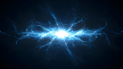 Poster - Bright Blue Light Explosion With Dynamic Energy Effect and Particles on a Dark Background Graphic Illustration