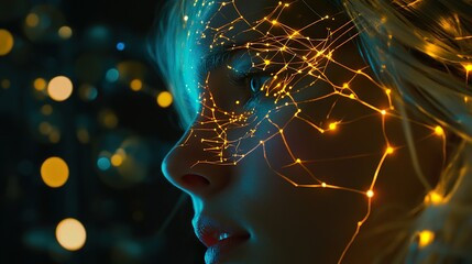 Sticker - luminous woman: a futuristic portrait in light and shadow