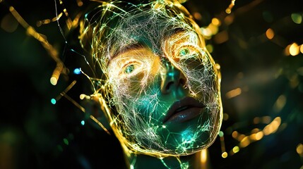 Wall Mural - illuminated mind: a digital portrait of consciousness