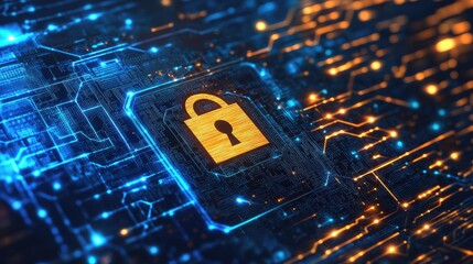 Poster - Cybersecurity, Digital Lock on Circuit Board