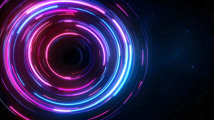 Poster - Vivid Pink And Blue Neon Glowing Circles Against A Dark Space Background With Bright Colorful Spectrum Light