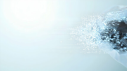 Poster - Abstract Blue And White Data Stream On Gradient Background With Digital Particles Flowing Representing Information Technology And Digital