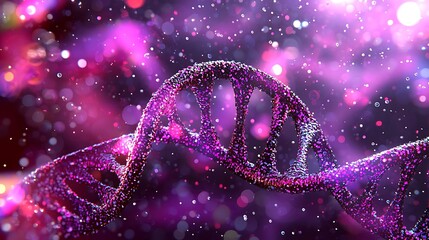 Poster - Purple Glittering DNA Helix 3D Render