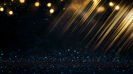 Poster - Abstract Dark Background With Golden Glitter And Sparkling Lights Displaying Festive Atmosphere And Luxury Aesthetic