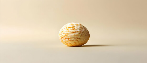 Poster - Beige Textured Sphere With Intricate 3D Rendered Pattern On A Soft Cream Background With Subtle Lighting
