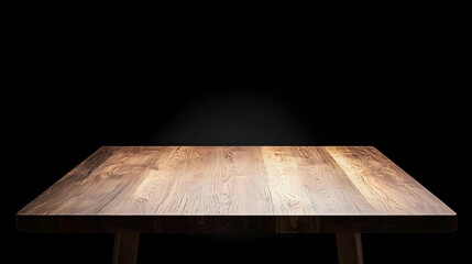 Poster - Close Up Shot Of A Rustic Wooden Table Surface With Detailed Grain Texture And Shadow Against Dark Backdrop
