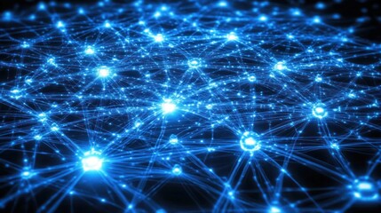 Poster - Abstract Neural Network: Glowing Blue Connections