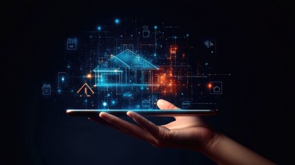 Poster - Smart Home Technology, Digital House Model on Tablet