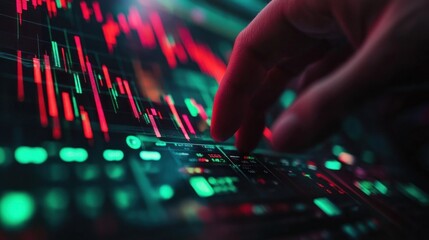 Poster - Digital Stock Market Trading:  Close-up of Hand Interacting with Financial Data on a Screen