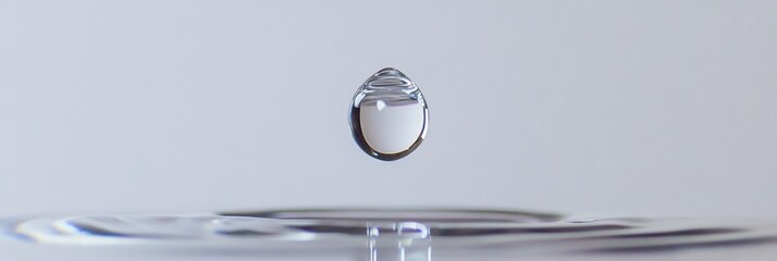 Poster - Close up macro shot of a clear water drop forming from a water filter with bright reflections and clarity