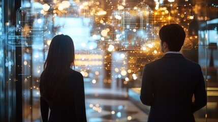 Poster - Digital Future: Businesspeople Contemplating Futuristic Interface