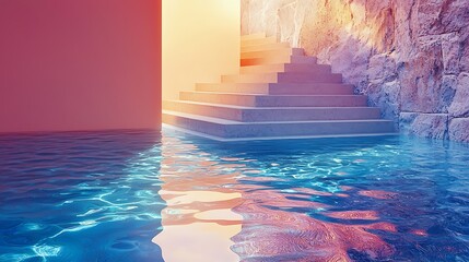 Poster - Serene Steps Water Pool Sunset Light Calm Tranquil
