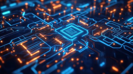 Poster - Abstract Circuit Board: A Glowing Digital Landscape