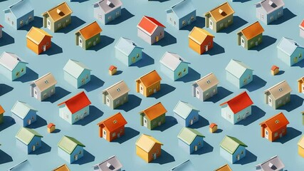 Poster - Seamless looping pattern of small colorful houses moving in sync.