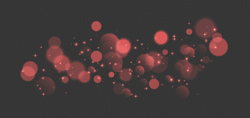 Wall Mural - red bokeh with stars and sparkles, shiny overlay decoration isolated on grey background. vector illu