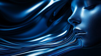 Poster - Serene Woman Face Abstract Blue Background