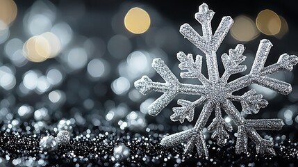 Poster - Silver Glitter Snowflake Festive Background