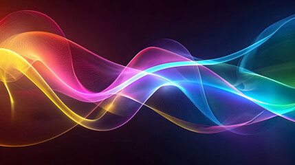 Poster - Abstract Colorful Digital Wave Design on Black Background with Bright Light and Dynamic Motion