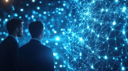 Poster - Businessmen Observing Futuristic Network, Innovation & Technology Concept