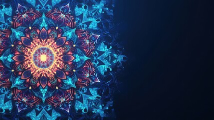 Poster - Vibrant Abstract Mandala Pattern in Blue and Orange with Intricate Details for Background and Design Use