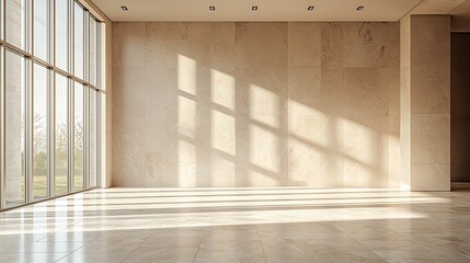 Aufkleber - Sunlit Empty Room Interior Beige Walls Large Windows